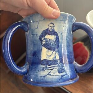 Blue Ceramic Mug with three Handles